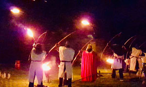 The Golden Eagle Archers with flaming arrows at the Gun Powder Mill Guy Fawks Festival